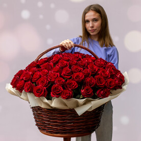 Корзина из 101 красной розы арт.215