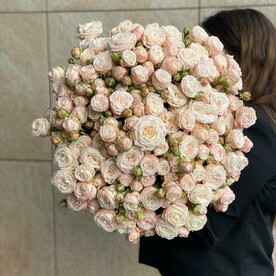 25 кустовых пионовидных роз на атласной ленте