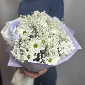 Хризантема кустовая шт, Гипсофила шт, Дизайнерская упаковка шт, шт
