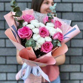 Роза, Сантини, Эвкалипт, Дизайнерская упаковка