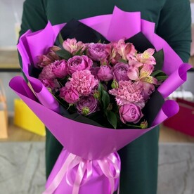 Диантус, Кустовая роза, Альстромерия, Упаковка