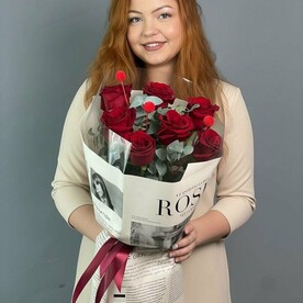 Букет с красной розой и краспедией