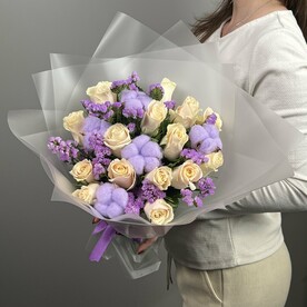 39-0017 Авторский букет с розой и хлопком