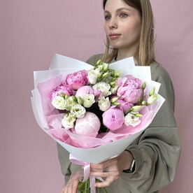 Пион сара бернард, Лизиантус Эустома, Дизайнерская упаковка, Тишью