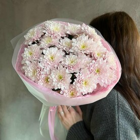 МОНО БУКЕТ ЗЕФИРНЫХ ХРИЗАНТЕМ ПАСТЕЛА ПИНК