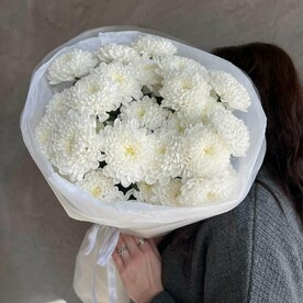 МОНО БУКЕТ СТОЙКИХ БЕЛОСНЕЖНЫХ ХРИЗАНТЕМ АЛТАЙ
