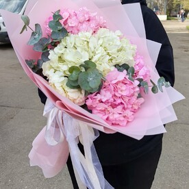 Гортензия, Эвкалипт, Дизайнерская упаковка, Аквабокс, Коробка