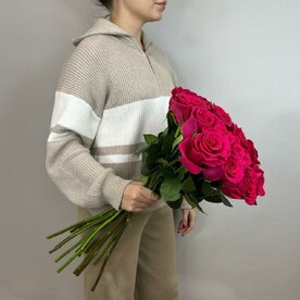 Букет из 15 крупных розовых роз эквадор