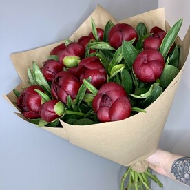 Букет из бордовый пионы