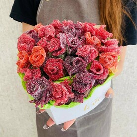 Роза из мармелада, Вес букета грамм, Коробка сердце
