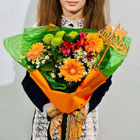 Гербера шт, Танацетум шт, Роза кустовая шт, Альстромерия шт, Топпер шт, Дизайнерская упаковка шт