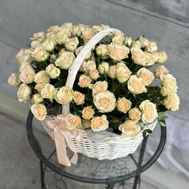 Роза кустовая, Фисташка, Корзина плетеная
