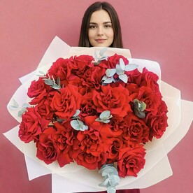 Роза французская, Эвкалипт, Дизайнерская упаковка, Открытка