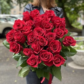 Букет живых цветов из 25 красных роз, эквадор, 50 см | арт: 1-5