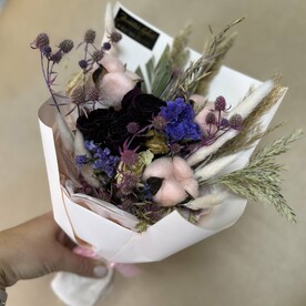 Роза, Роза кустовая, Хлопок, Лагурус, Эрингиум, Статица, Тишью, Матовая пленка