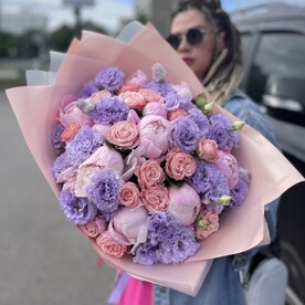Лизиантус Эустома, Роза бомбастик, Пион сара бернард, Пленка матовая, Аквапак