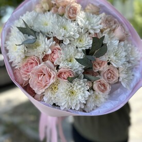 Хризантема кустовая, Роза кустовая, Эвкалипт, Упаковка