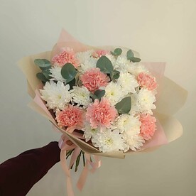 Диантус, Хризантема, Эвкалипт, Авторская упаковка