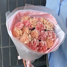 Букет из 17 розовых и персиковых диантусов (гвоздик)