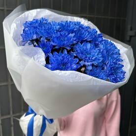 Букет из 5 синих кустовых хризантем