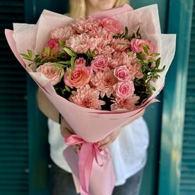 Роза, Роза кустовая, Хризантема, Писташ, Упаковка