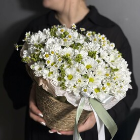 Корзина с хризантемами и ромашкой