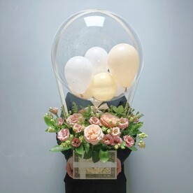 🌸ХИТ БУКЕТ🌸 композиция с пионовидными розами, махровой эустомой и большим шаром