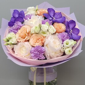 🌸Букет с пионами и орхидеями. Букет с пионовидной розой микс🌸