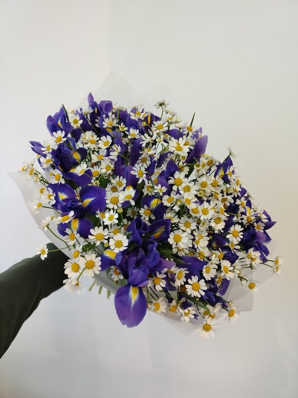 Букет из ромашек и ирисов за 4990₽ с доставкой в Москве от Flower Island на Flawery
