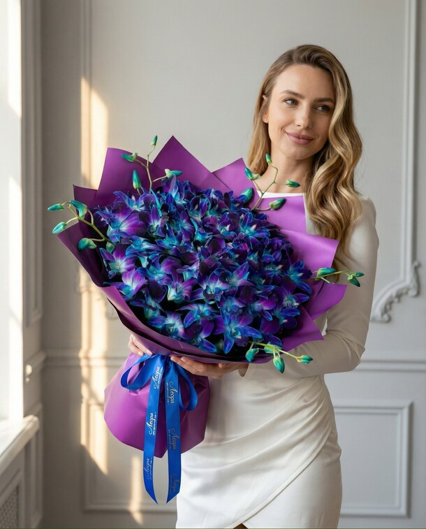Букет из орхиде космос. Монобукет 504. Leoraflowers, артикул F1544343 - 4800 рублей, доставка по городу. Flawery - доставка цветов