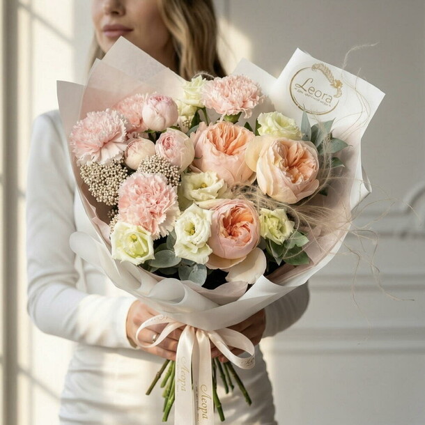 Букет джульетта. Пионовидные розы и диантус. Авторский букет 685. Leoraflowers, артикул F1547271 - 5530 рублей, доставка по городу. Flawery - доставка цветов