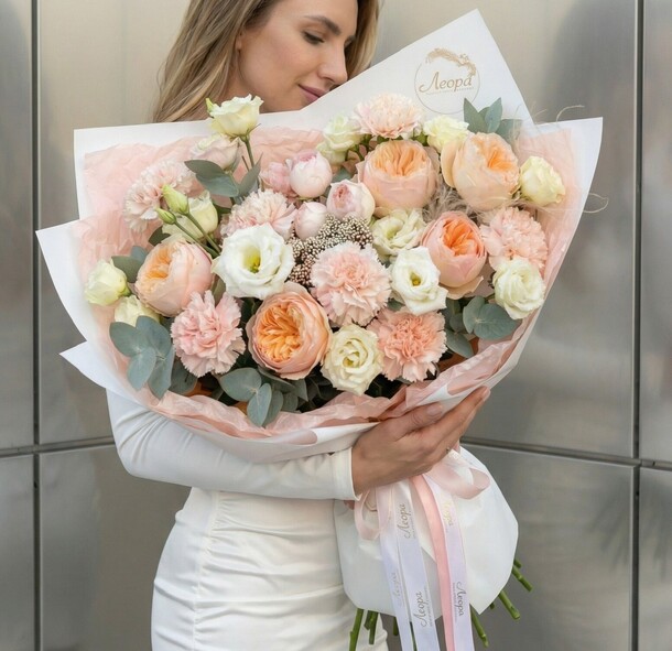 Букет из премиальной пионовиднй розы джульетта. Авторский букет 5102. Leoraflowers за 12490₽ с доставкой в Москве от Дом цветочной моды Leora на Flawery