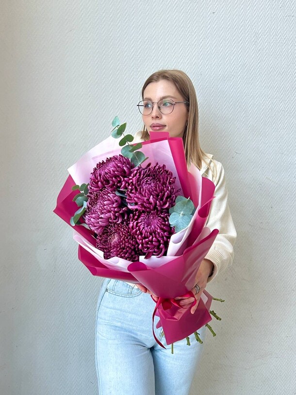 Букет цветов Осенний букет из винных хризантем, 5 шт за 5190₽ с доставкой в Москве от Прекрасный цветок / Flower Perfect на Flawery