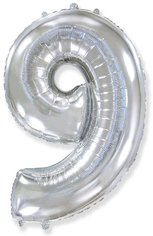 Воздушный шар цифра 9 серебро (102 см) за 1500₽ с доставкой в Москве от Balloons_flowers_moscow на Flawery