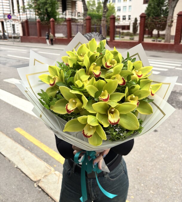 Букет из 13 зеленых орхидей за 6000₽ с доставкой в Москве от 51pion.Ru на Flawery
