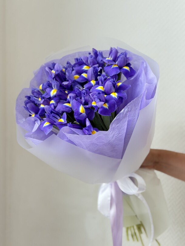 Букет из 25 ирисов в красивой упаковке за 5900₽ с доставкой в Москве от Family Flowers на Flawery