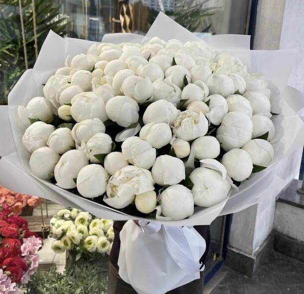 Букет цветов 101 пион белая за 43718₽ с доставкой в Москве от Mary Flowers на Flawery