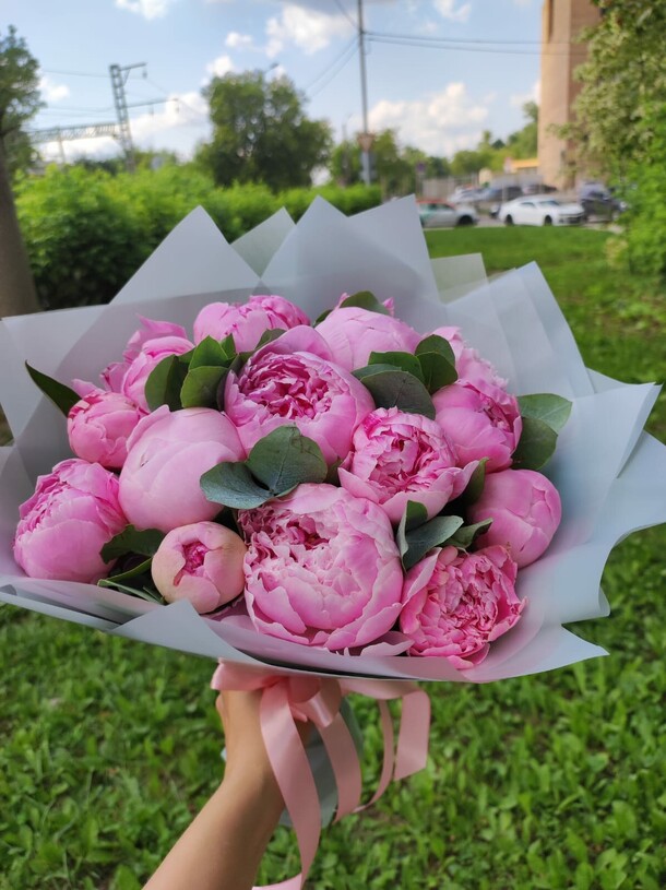 Букет из 15 розовых пионов за 11990₽ с доставкой в Москве от GiveFlowers на Flawery