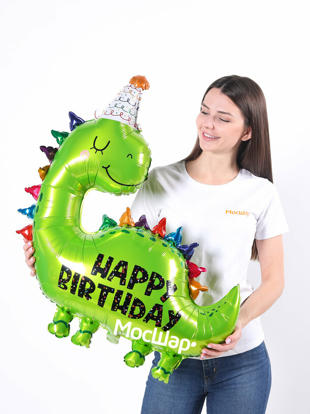 Фольгированный воздушный шар фигура динозаврик/happybirthday, артикул F1279625 - 1442 рублей, доставка по городу. Flawery - доставка цветов