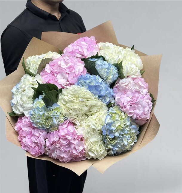 Букет из яркого микса гортензий за 10000₽ с доставкой в Москве от Beauty Flowers на Flawery