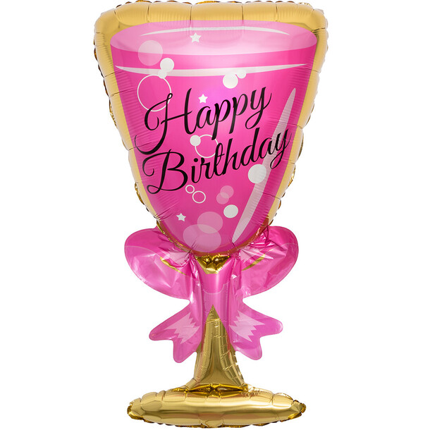 Шар (37/94 см) фигура, бокал, happy birthday, розовый за 1210₽ с доставкой в Москве от Домашний Шар на Flawery