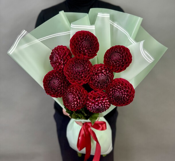 Букет цветов Георгины  винные 9 шт за 5300₽ с доставкой в Москве от Flower4U на Flawery