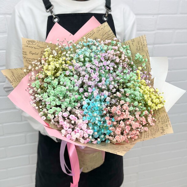 Букет радужных гипсофил 9шт от flowerstorg n736 за 3690₽ с доставкой в Москве от Flowerstorg на Flawery