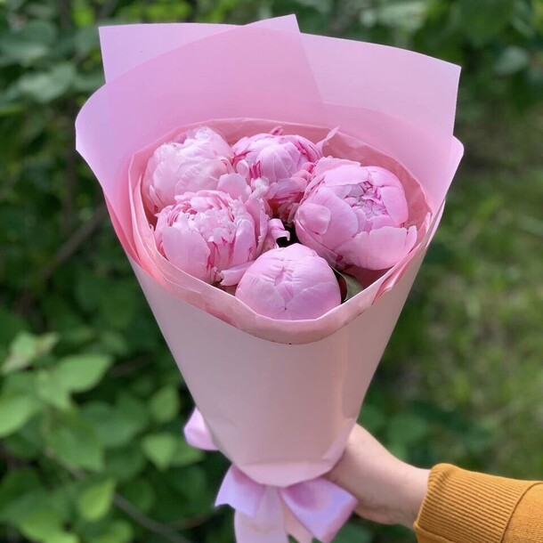 Букет из 5 пионов сара бернар за 6050₽ с доставкой в Москве от Elite Flowers на Flawery
