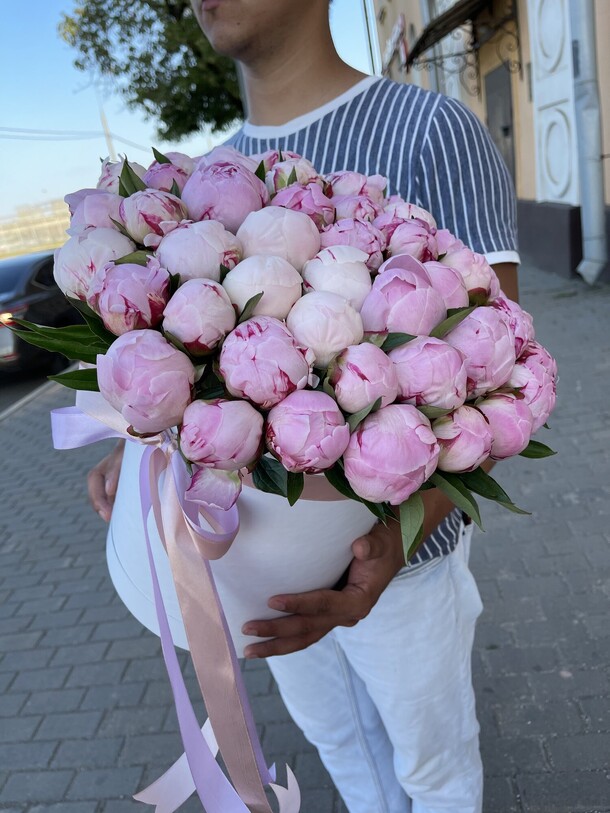 Букет цветов Пион нежный в коробке за 49999₽ с доставкой в Москве от Fashion Flowers на Flawery