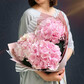 Классический букет из 3 розовых гортензий в корейской пленке от 2name Flowers